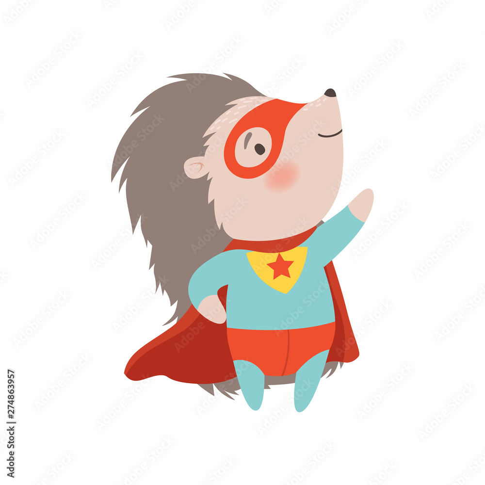 Cute Hedgehog Wearing Superhero Costume and Mask, Brave Prickly Animal  Cartoon Character Vector Illustration Stock Vector | Adobe Stock