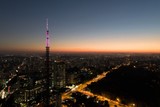 Sunset aerial view in São Paulo, Brazil. Great landscape. Explosion of colors on skyline. Business travel. Travel destination.