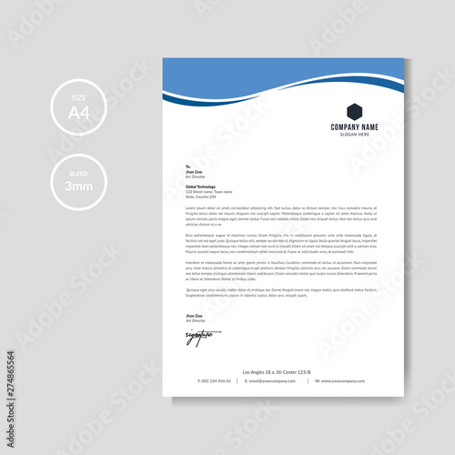Modern blue wave business letterhead layout