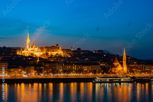 Night view of the Matthias Church and River Danube bank © Kit Leong