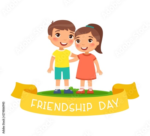 Friendship Day Cute Little Boy And Girl Hugging Funny Cartoon Character Vector Illustration Isolated On White Background Stock Vector Adobe Stock Friendship Day Cute Little Boy And Girl Hugging Funny Cartoon Character Vector Illustration Isolated On White Background Stock Vector Adobe Stock