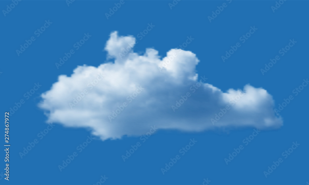 Realistic cloud over blue sky background. Vector illustration.