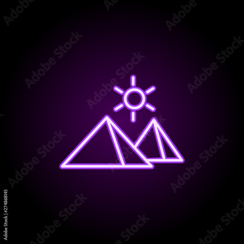 pyramids neon icon. Elements of hotel set. Simple icon for websites, web design, mobile app, info graphics
