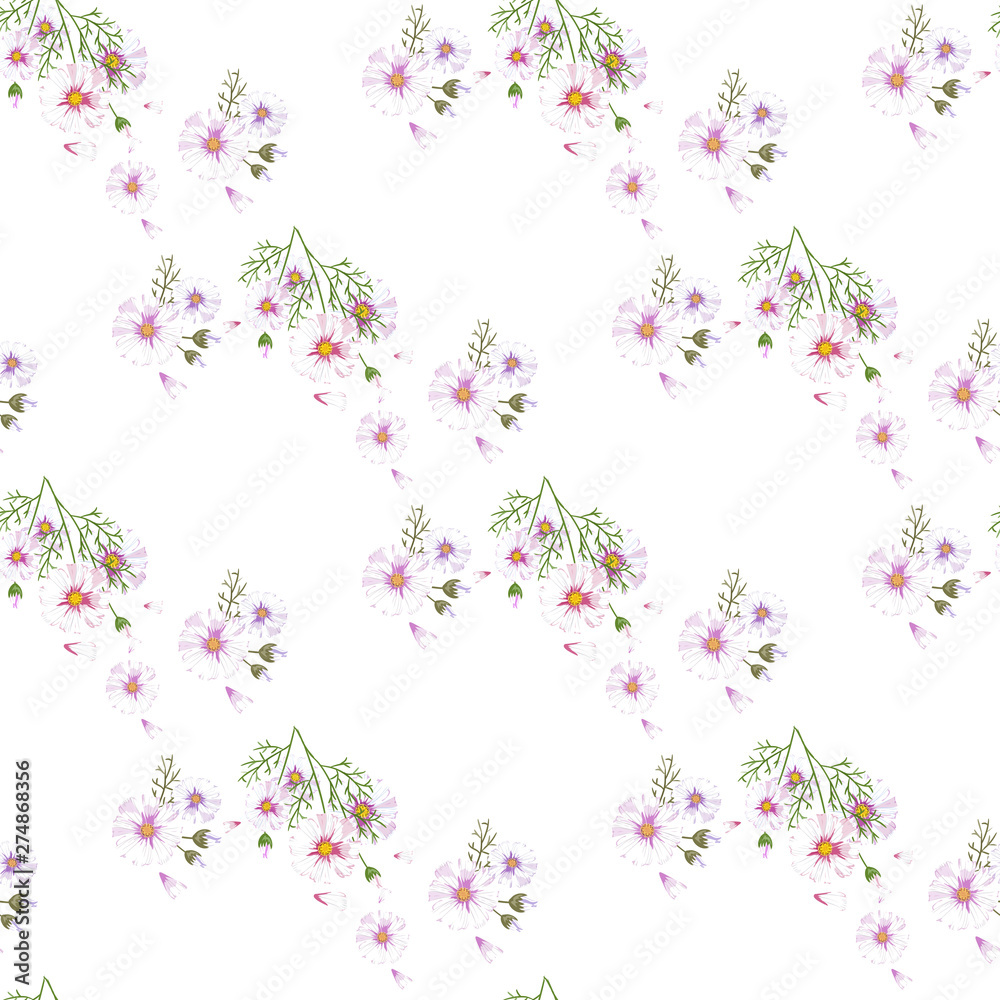 Field of white chamomile, great design for any purposes. Abstract bouquet design. Retro style.