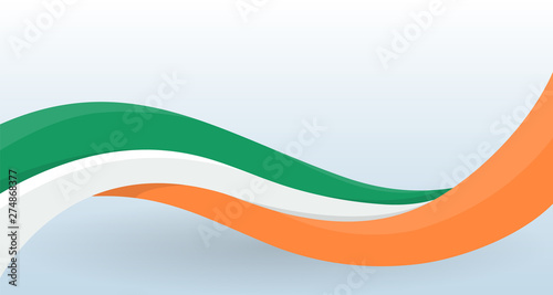 Ireland Waving National flag. Modern unusual shape. Design template for decoration of flyer and card, poster, banner and logo. Isolated vector illustration.