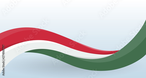 Hungary Waving National flag. Modern unusual shape. Design template for decoration of flyer and card, poster, banner and logo. Isolated vector illustration.