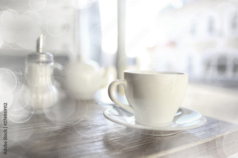 cup in an outdoor cafe / breakfast concept in a cafe, coffee, tea, morning drink cup in an outdoor cafe / breakfast concept in a cafe, coffee, tea, morning drink