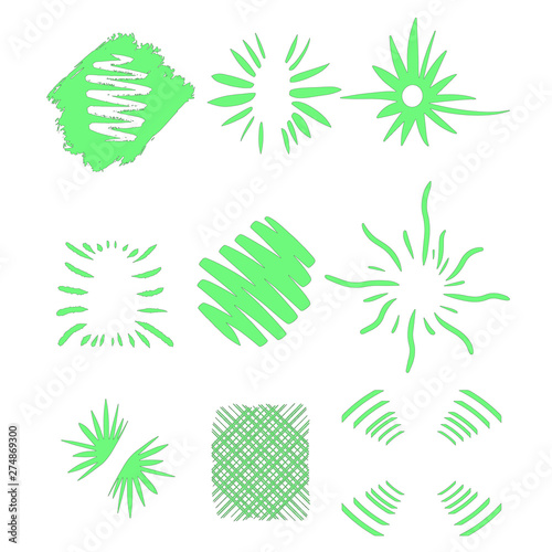 Sun Burst, star burst sunshine. Radiating from the center of thin beams, lines. Vector illustration. Green design element. Dynamic style. Big collection abstract explosion, speed motion line.