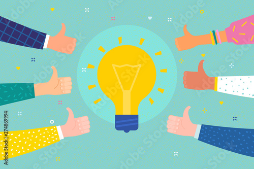 Concept of success and idea. Cheerful business man with symbol of idea