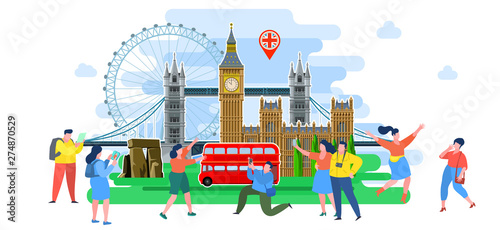 Concept of travel or studying English. Tourists in England