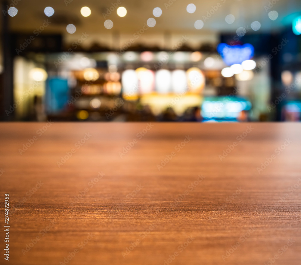 Table top wooden counter Blur Bar cafe restaurant Interior background