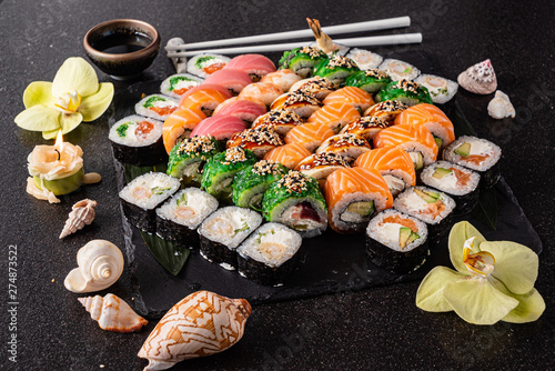 sushi on the black background