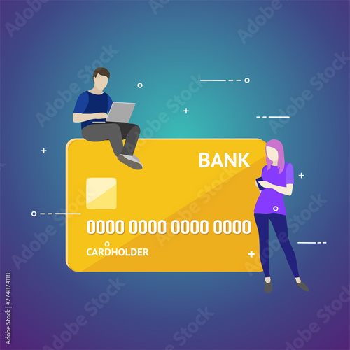 Flat vector illustration of mobile banking concept. Using a smartphone for operations with bank cards and accounts. Internet banking concept.