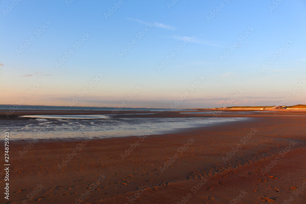 Nordsee, Strand im Sonnenuntergang 