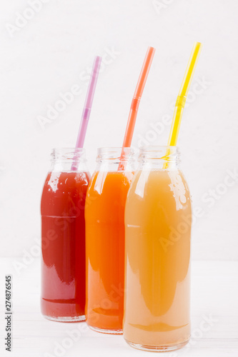 Freshly squeezed juices in bottles