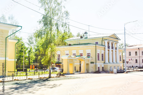 lesosibirsk / Russia - june 06 2019: old wooden houses with carved Windows. Small town. Village