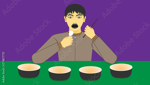 free space on cup for your food promotion. a man excited to meal recommended on a ware in front of him. vector illustration eps10