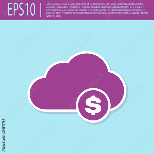 Retro purple Cryptocurrency cloud mining icon isolated on turquoise background. Blockchain technology, bitcoin, digital money market, cryptocoin wallet. Flat design. Vector Illustration