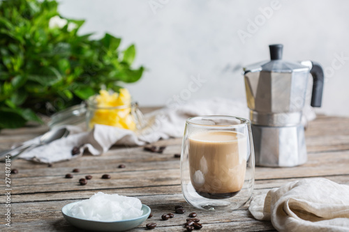 Keto  ketogenic bulletproof coffee with coconut oil and ghee butter
