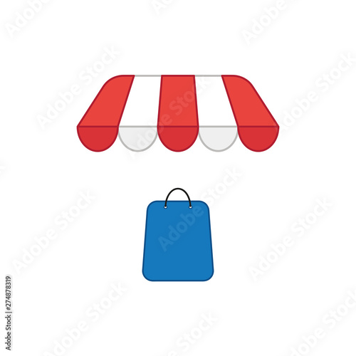 Vector icon concept of shopping bag under shop store.