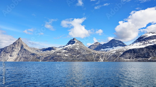 Landscape Greenland  beautiful Nuuk fjord  ocean with mountains background
