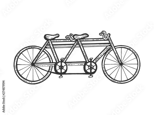 Bicycle tandem sketch engraving vector illustration. Scratch board style imitation. Black and white hand drawn image.