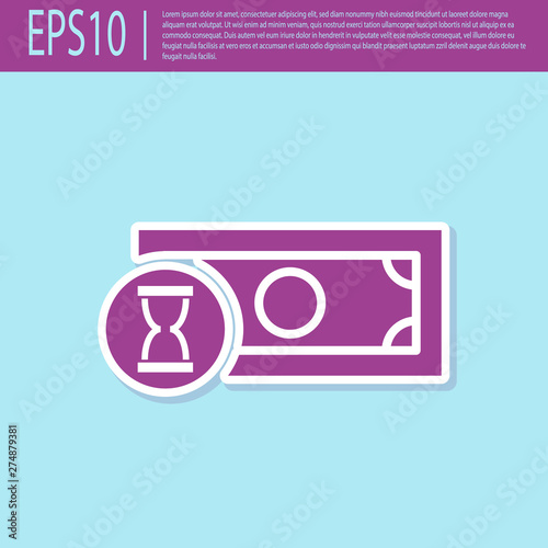 Retro purple Fast payments icon isolated on turquoise background. Fast money transfer payment. Financial services, fast loan, time is money, cash back concept. Vector Illustration