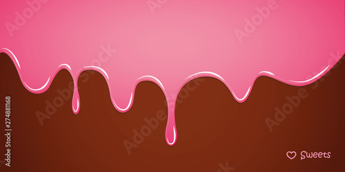 pink melting sugar glaze on chocolate background vector illustration EPS10