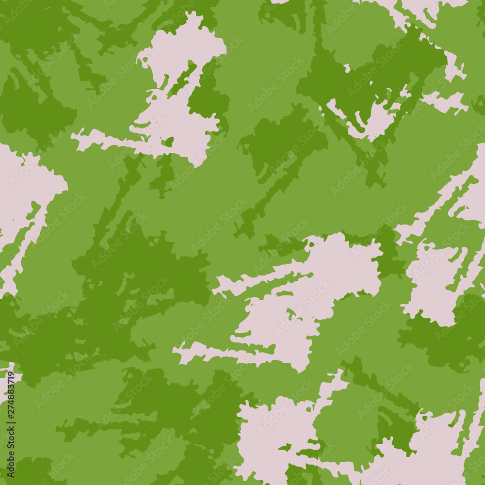 Spring camouflage of various shades of green and beige colors