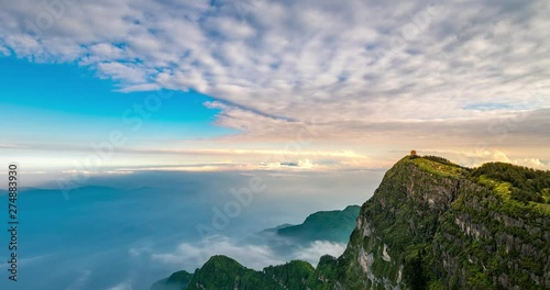 Peaks and seas of clouds under blue sky and white clouds, Emei Mountain, Sichuan Province, China photo