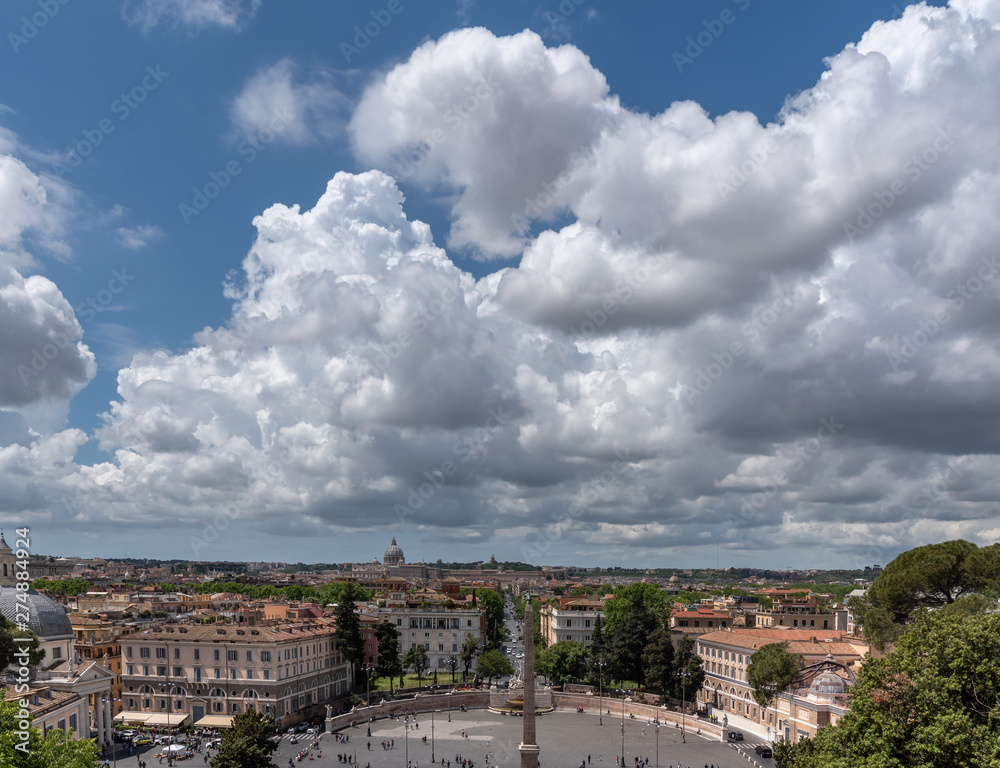 Piazza del Popolo in Rome, Italy. View from terazza del Pincio