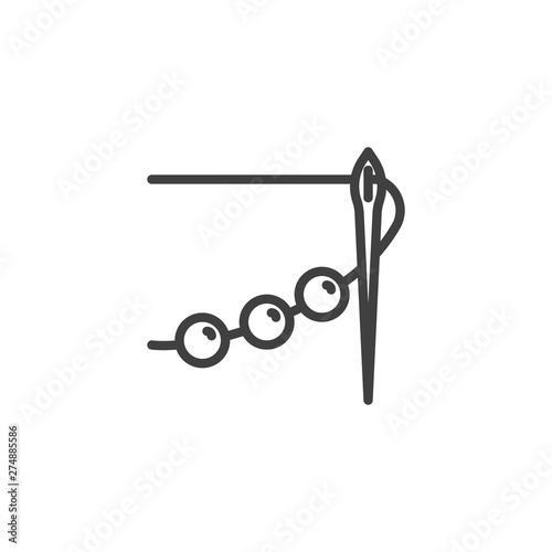 Sewing needle with thread and bead line icon. linear style sign for mobile concept and web design. Embroidery, needlework outline vector icon. Symbol, logo illustration. Vector graphics