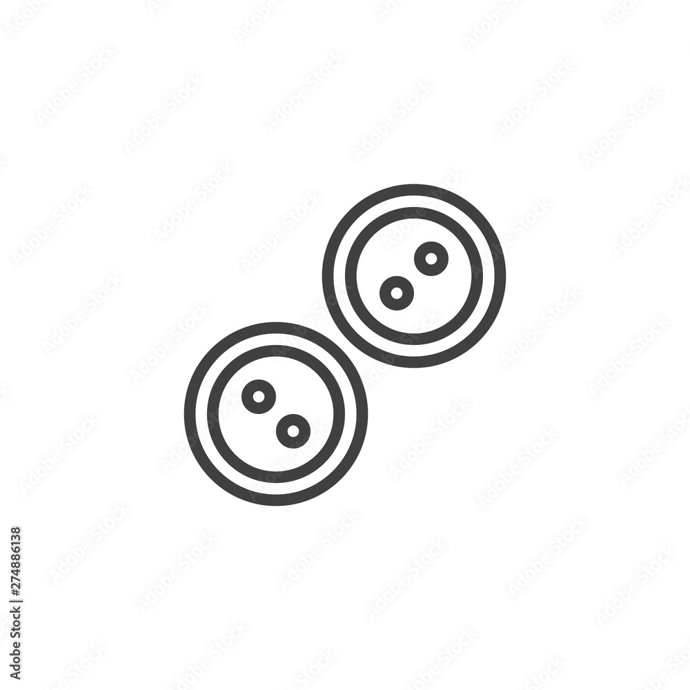 Clothes button line icon. linear style sign for mobile concept and web design. Dress button with two holes outline vector icon. Sewing symbol, logo illustration. Vector graphics Clothes button line icon. linear style sign for mobile concept and web design. Dress button with two holes outline vector icon. Sewing symbol, logo illustration. Vector graphics
