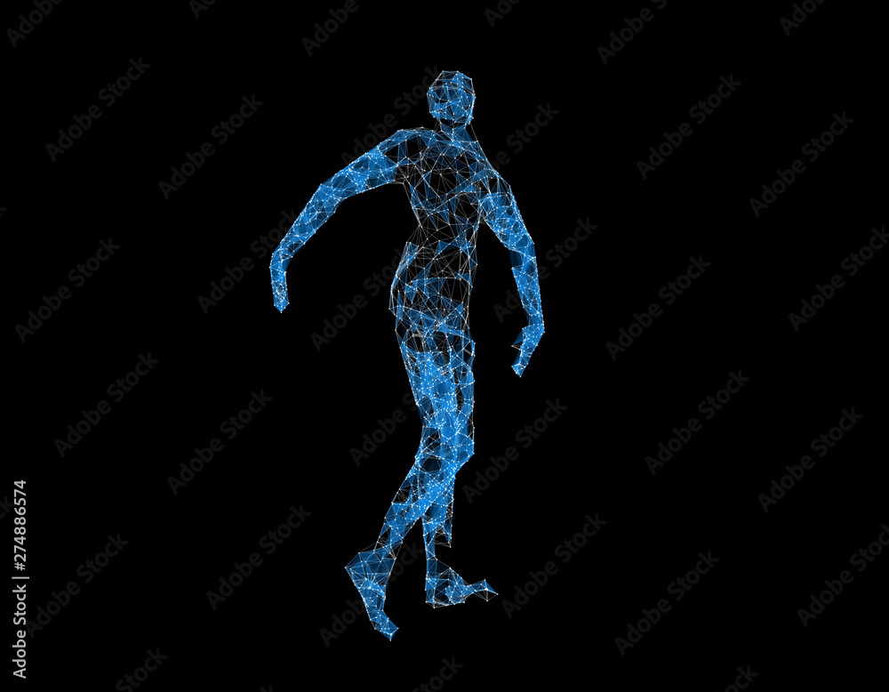 Future human technology, human body wireframe graphics, network data Future human technology, human body wireframe graphics, network data