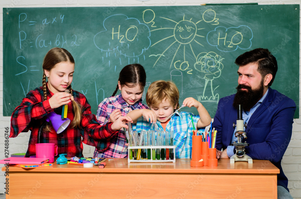 school kids scientist studying science. back to school. happy children