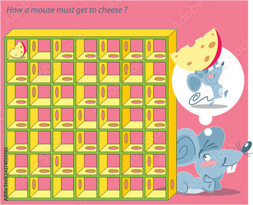 In vector illustration a puzzle in which you need to help the mouse to get to the cheese through the maze
