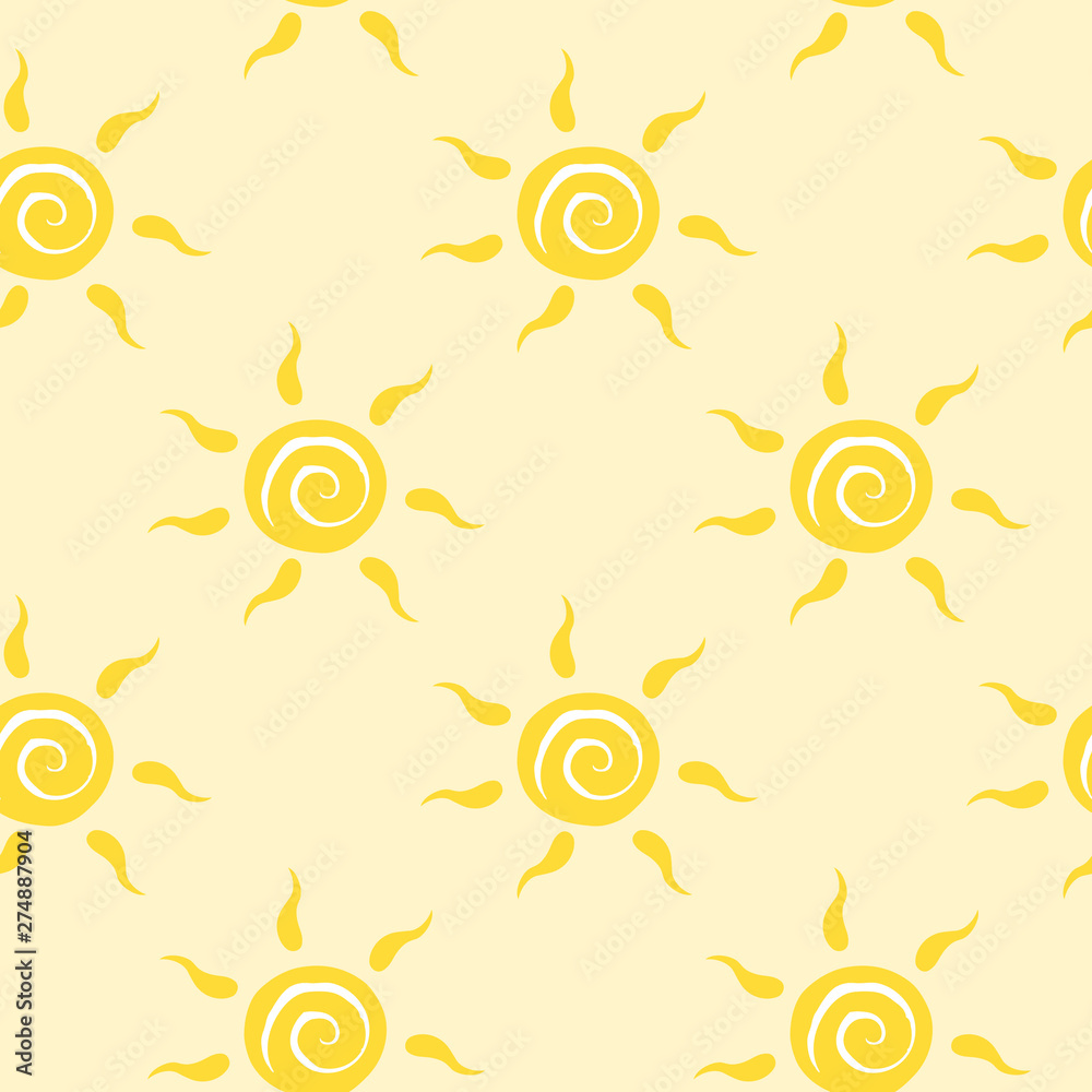 Vector seamless pattern with yellow sun with ether sign. Summer background.  Cute colorful wallpaper for yoga club. For textile and fabric, cover, print  on clothes. Stock Vector | Adobe Stock