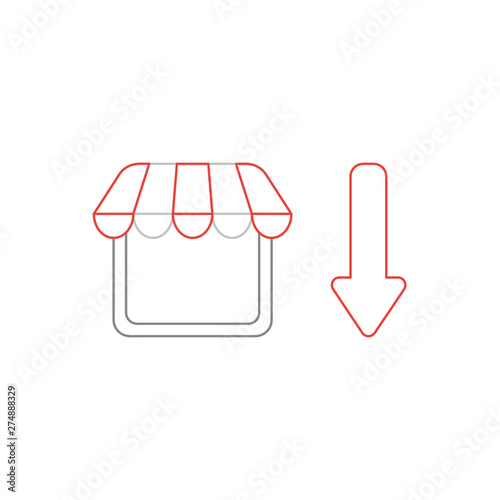 Vector icon concept of shop stpre with arrow moving down.