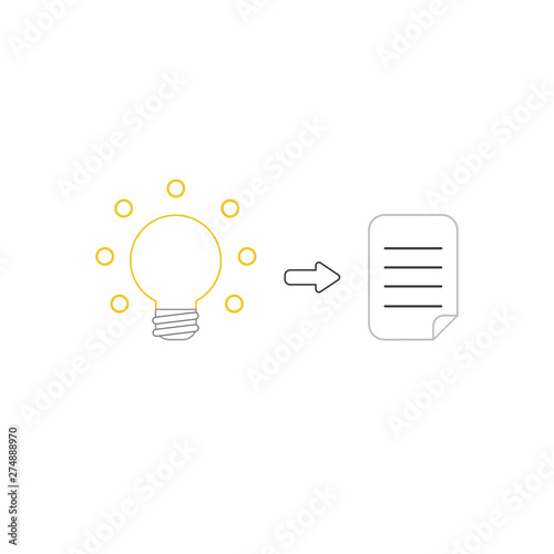 Vector icon concept of glowing light bulb and written paper.