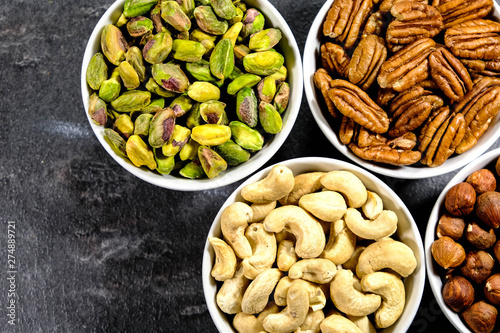 Selection of Mixed Nuts  Pistachio nuts  Pecan Nuts  Cashew Nuts and Hazel Nuts