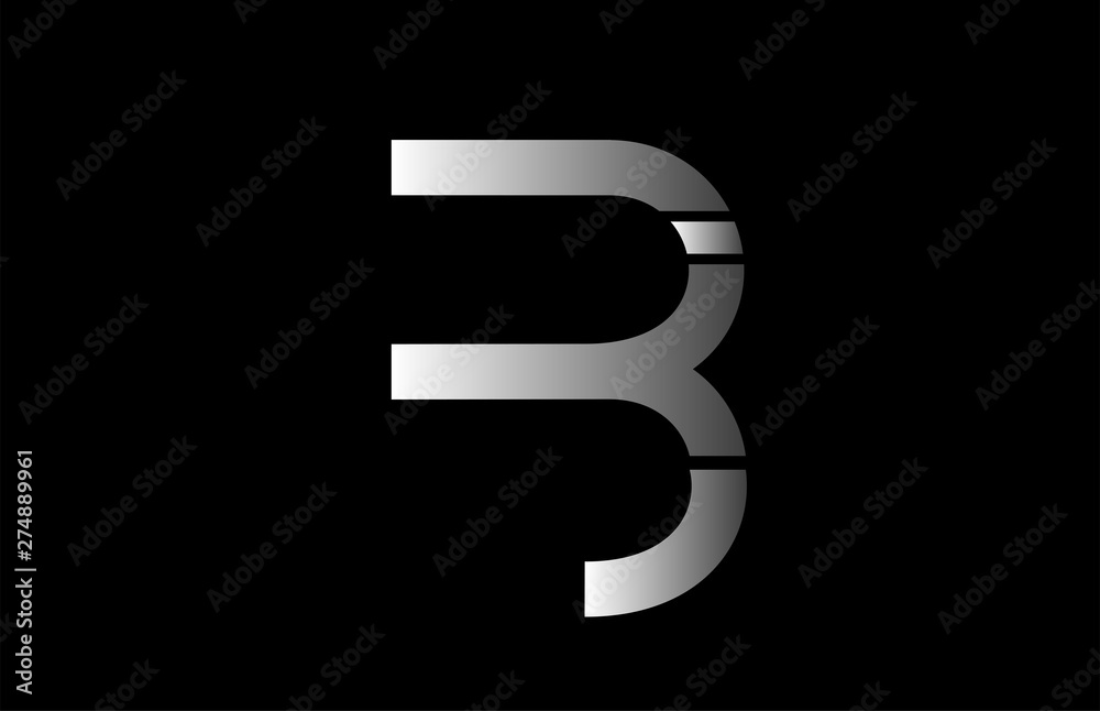 black white grey B alphabet letter logo icon design sign