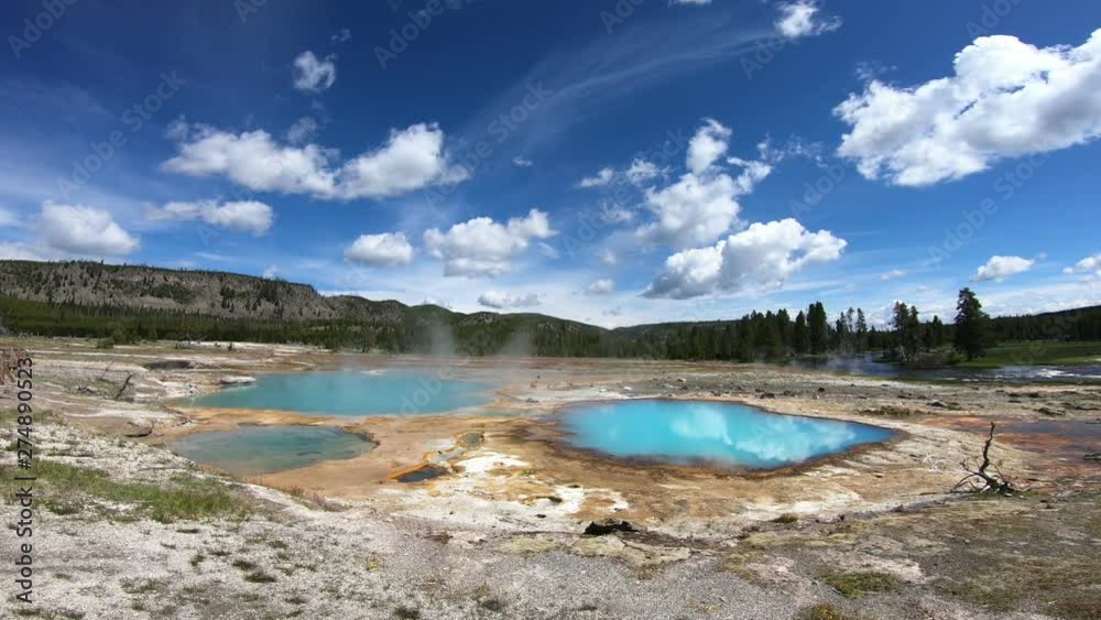 Hot water geysers and mineral lakes in Yellowstone, Wyoming, USA Hot water geysers and mineral lakes in Yellowstone, Wyoming, USA