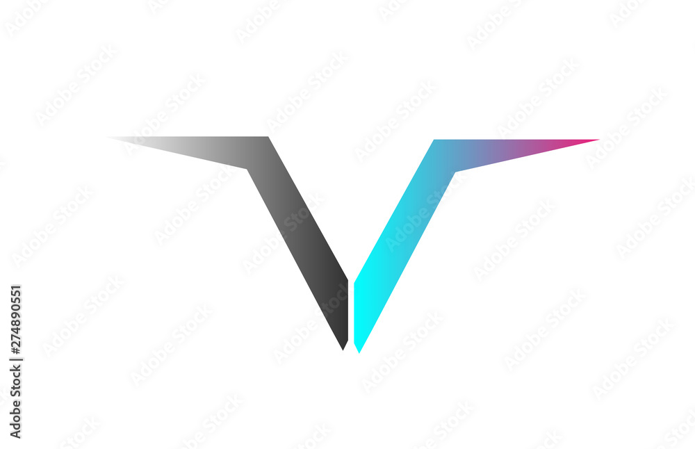 pink blue grey white V alphabet letter logo icon design sign