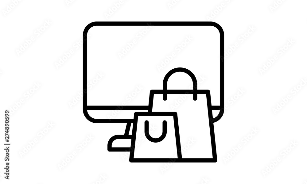 Monitor computer with shopping bag icon for e-commerce Monitor computer with shopping bag icon for e-commerce