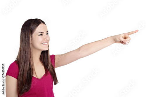 young girl pointing her finger showing direction