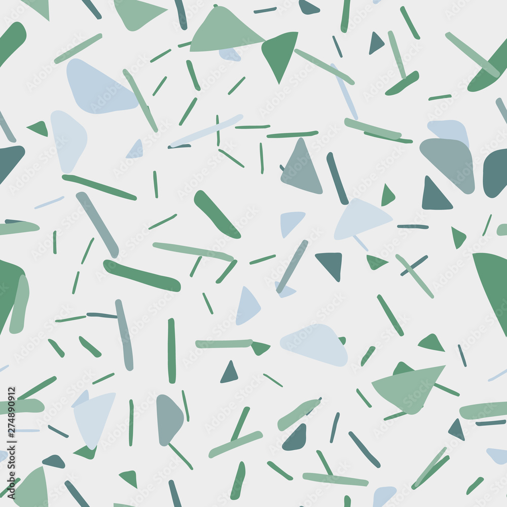 Abstract chaotic shapes and elements seamless pattern.