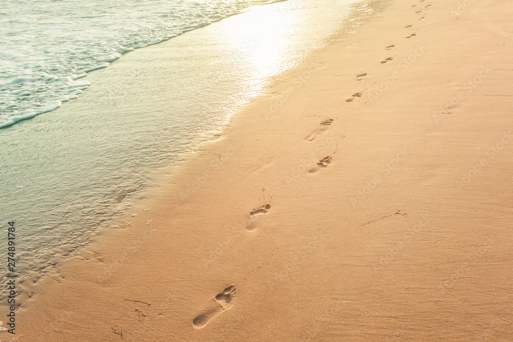 Sandy beach with wave and steps in sunset light Sandy beach with wave and steps in sunset light