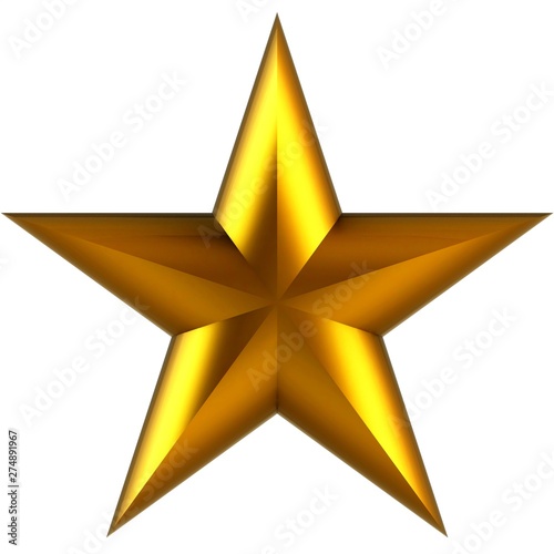 Golden star isolated on white background.