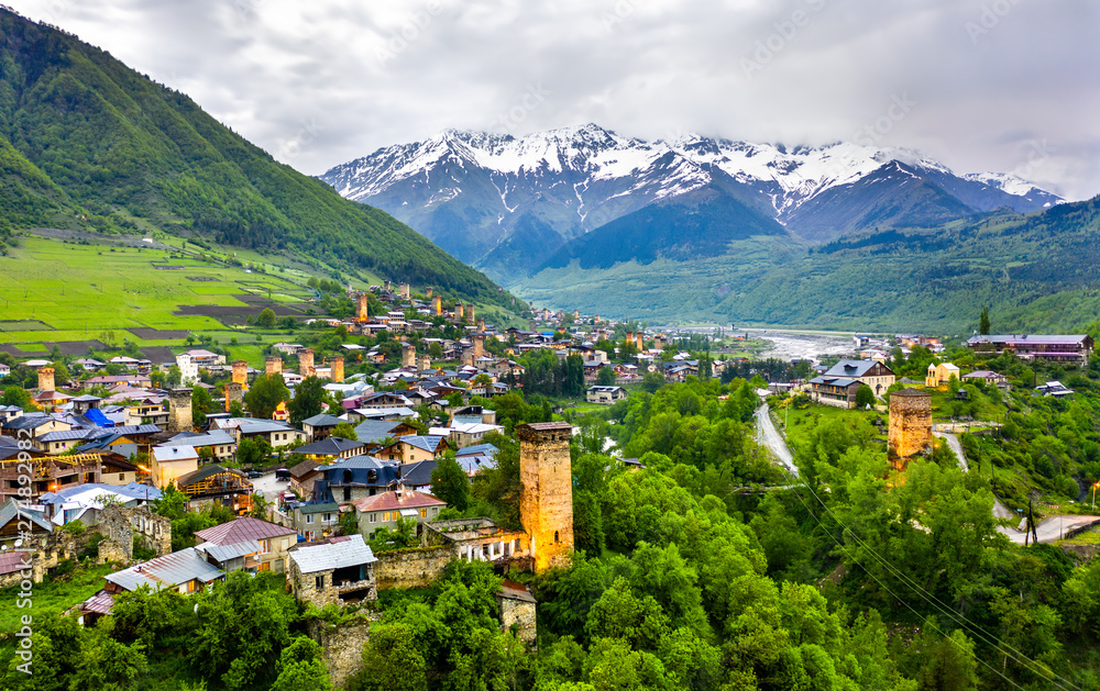 Mestia village in Upper Svaneti, Georgia