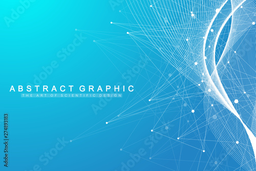 Geometric graphic background molecule and communication. Connected lines with dots. Minimalism chaotic illustration background. Concept of the science, chemistry, biology, medicine, technology vector photo